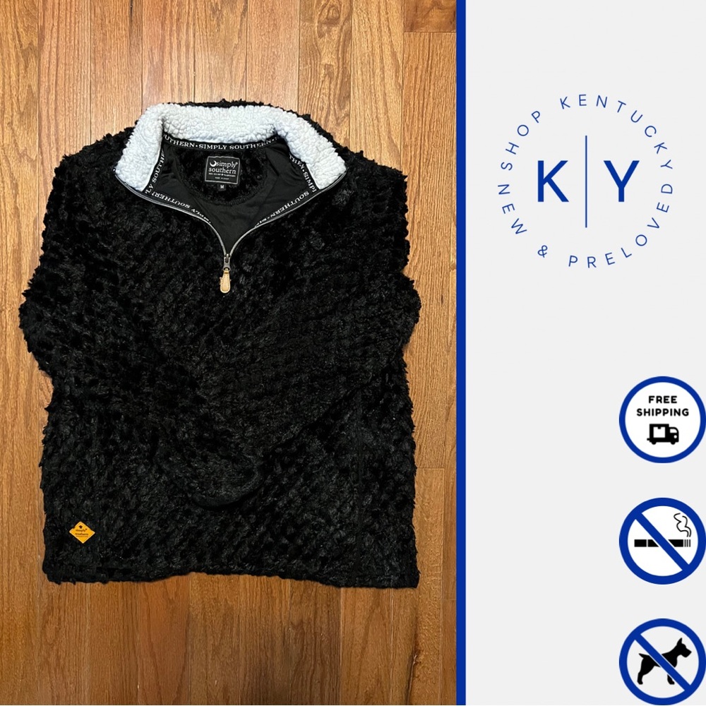 Simply Southern Womens Black Fluffy Zip Pullover